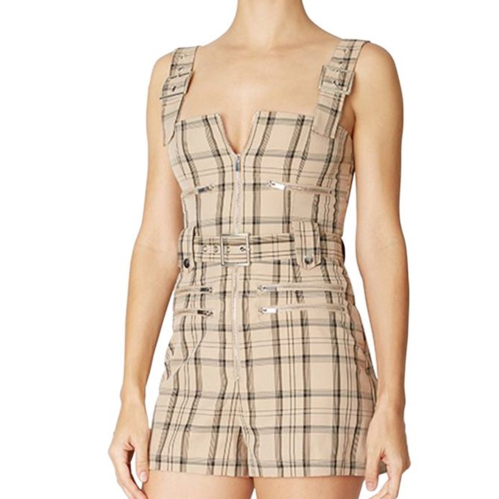 WeWoreWhat Beige Plaid Jumpsuit